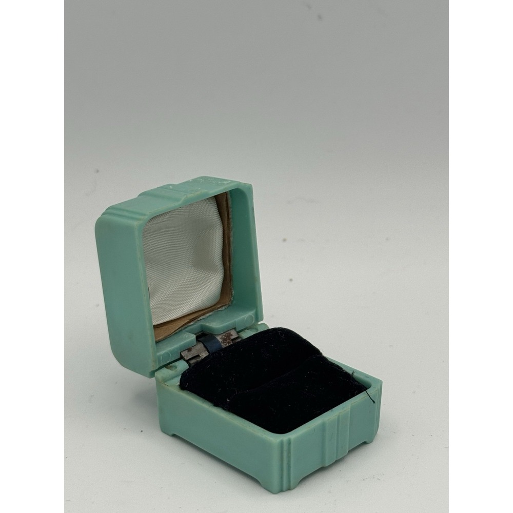 Vintage Aqua Blue Ring Box Art Deco Style 1.5" Square Made In USA
